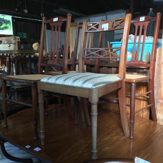 Pair of Sheraton style elbow chairs & 3 caned seta mahogany chairs & 1 other(-)